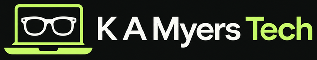 K A Myers Tech — laptop and glasses logo
